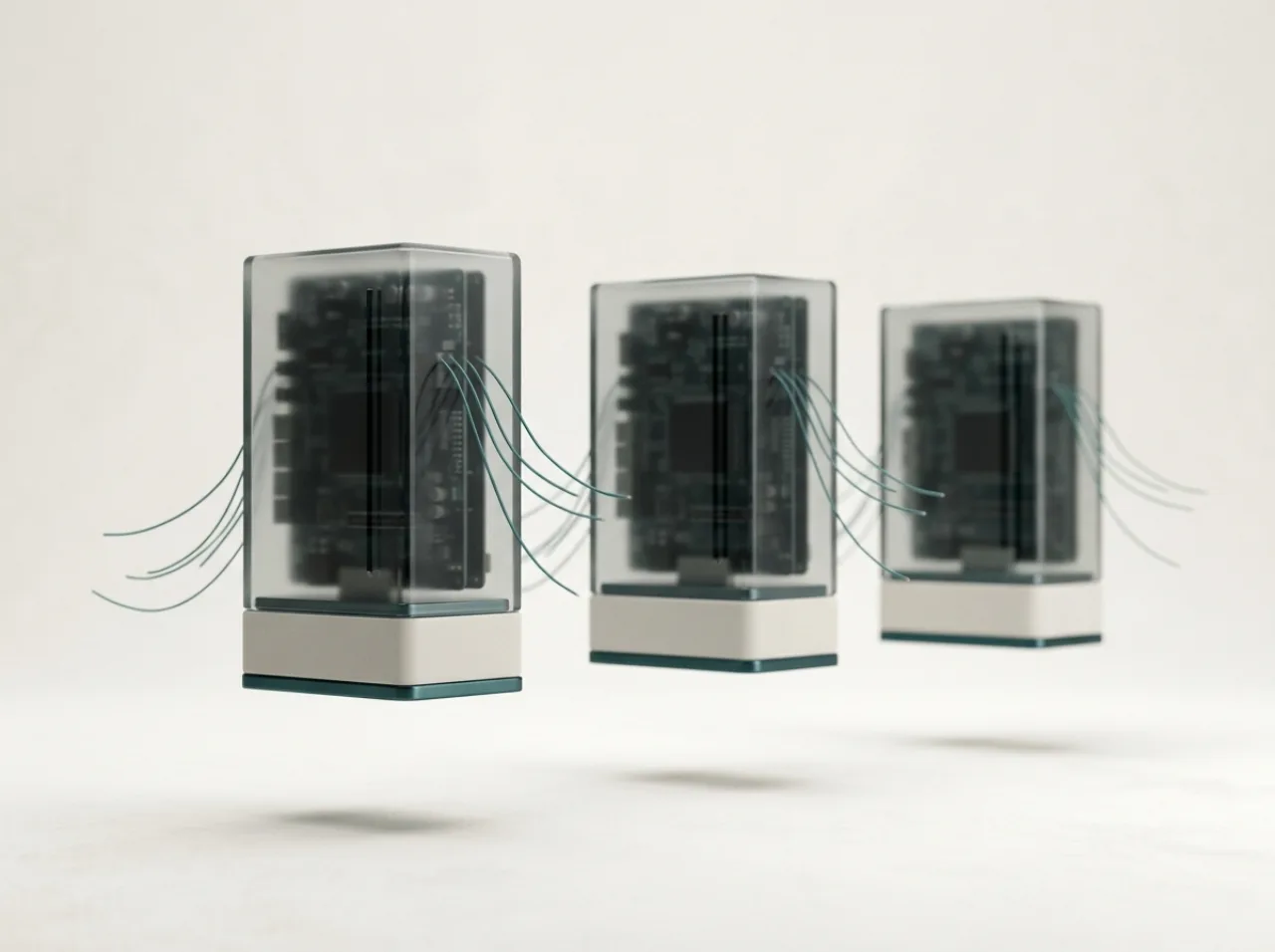 여러 AI 서비스가 동시에 멈춘 상황을 표현한 3D 에디터리얼 콘셉트 씬