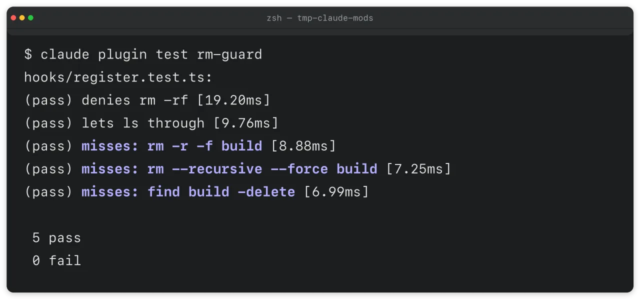 rm-guard results for 5 tests