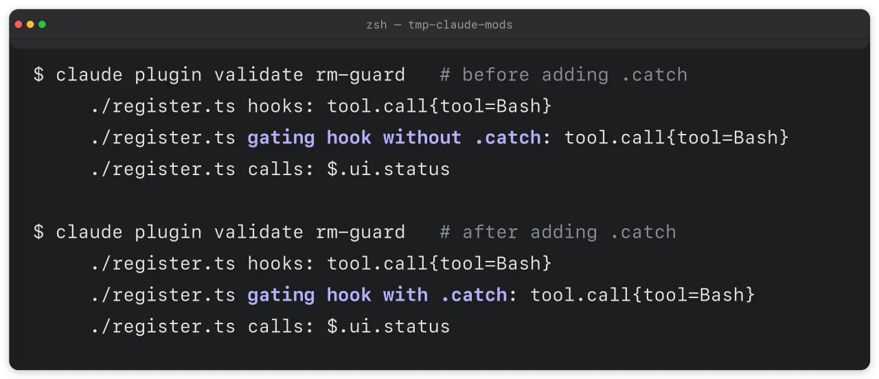 rm-guard validate output before and after
