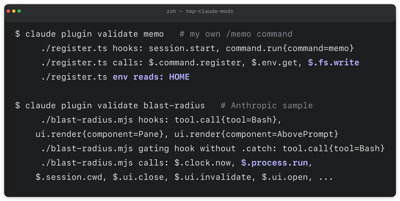 validate output for my memo mod and Anthropic's sample blast-radius