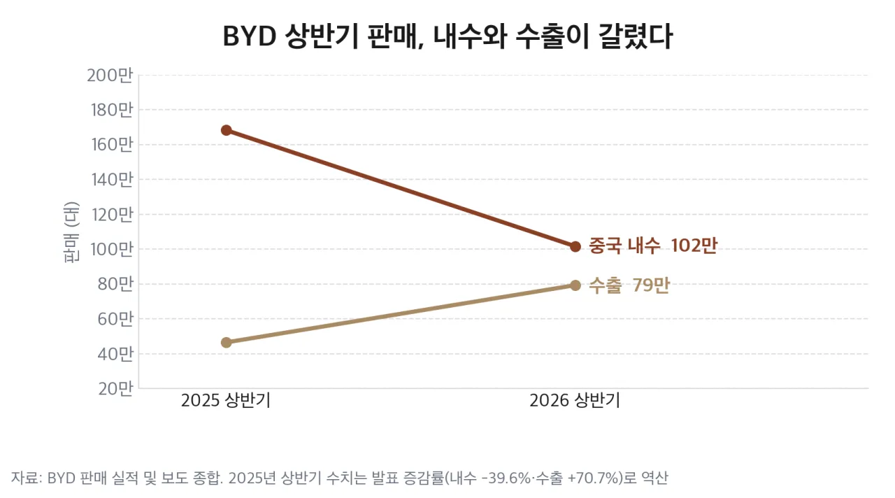 BYD 상반기 판매의 내수·수출 갈림
