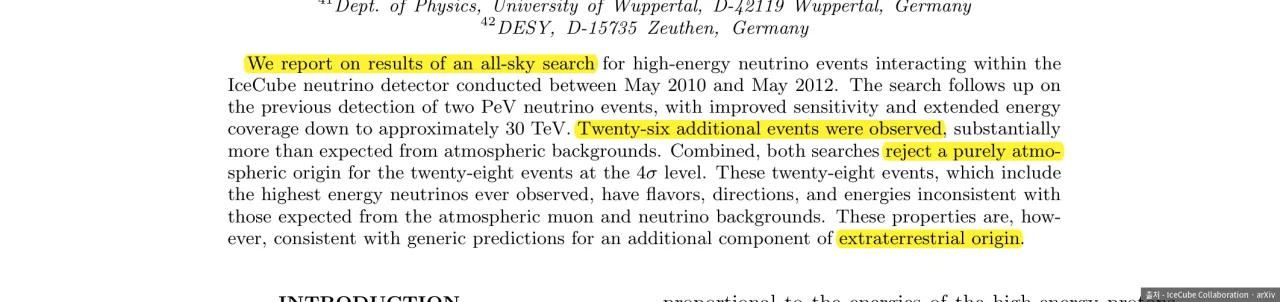 Abstract of the 2013 IceCube paper, 28 high-energy neutrinos