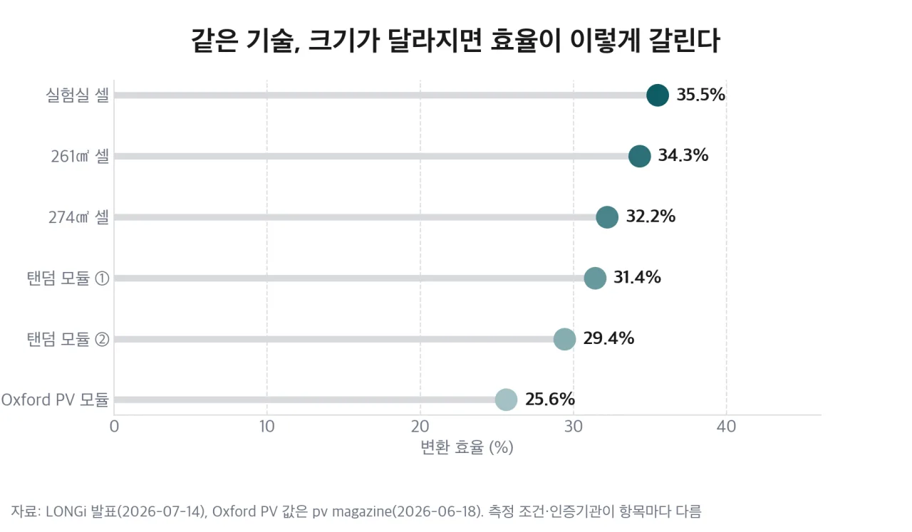 같은 기술이라도 셀 크기와 모듈 단계에 따라 갈리는 효율