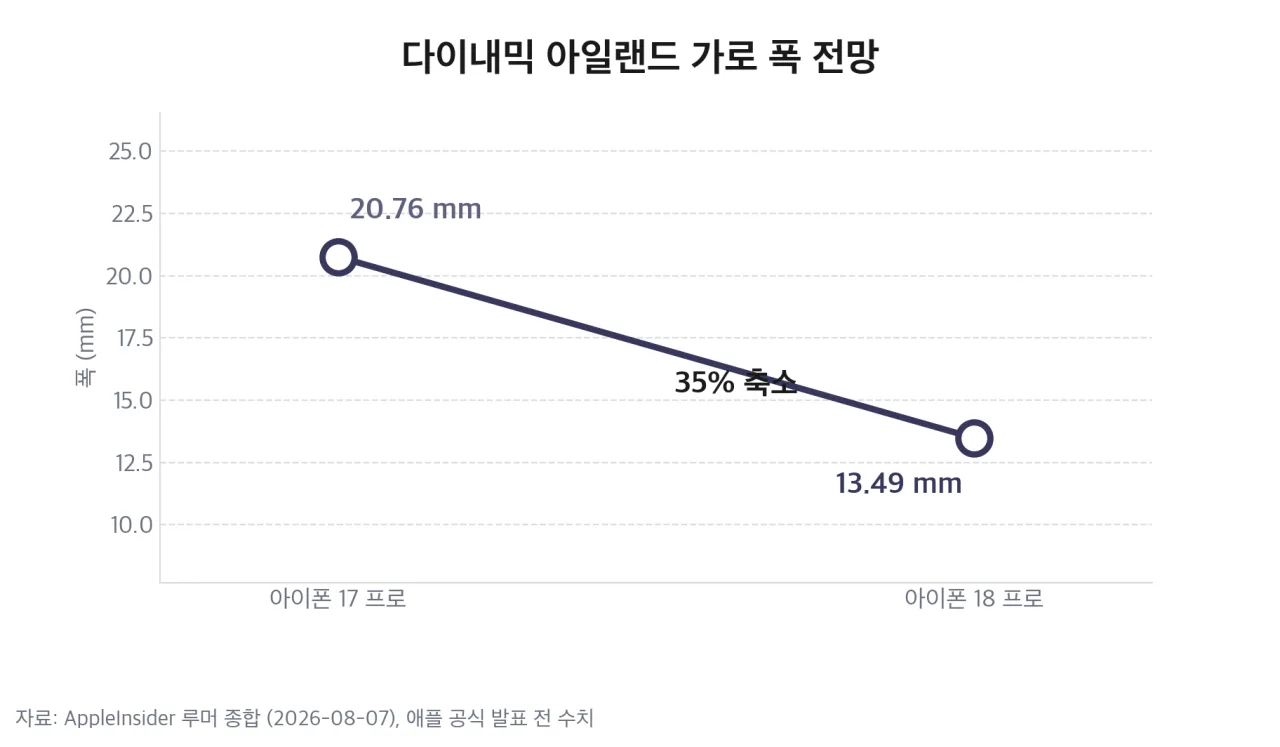 다이내믹 아일랜드 가로 폭 전망