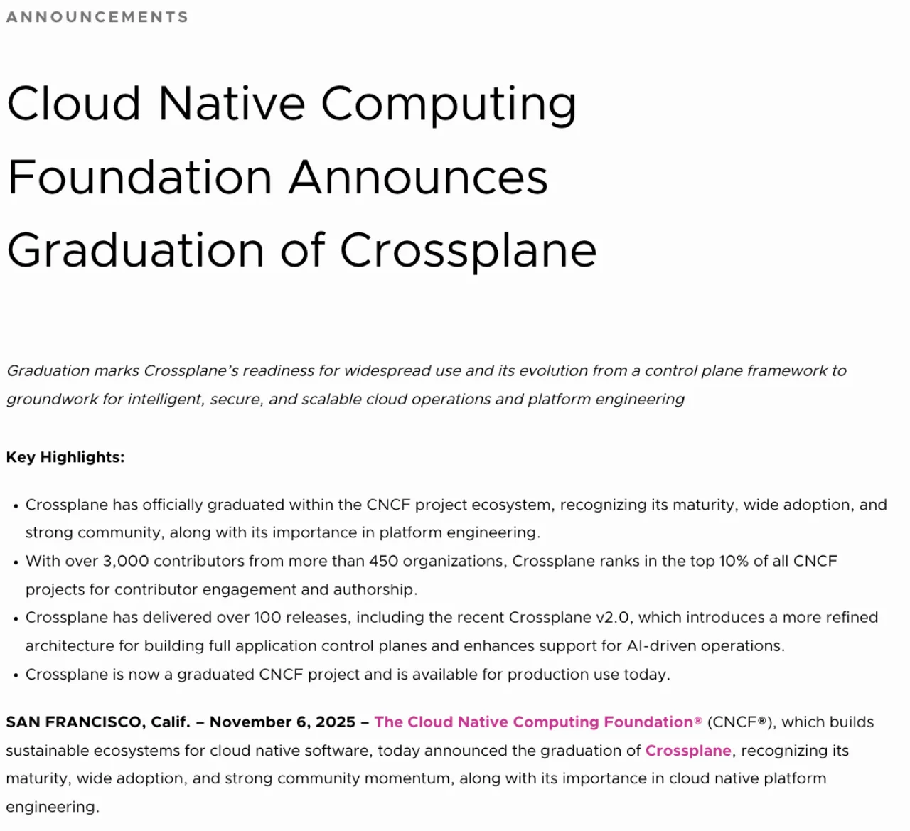 CNCF의 Crossplane 졸업 발표