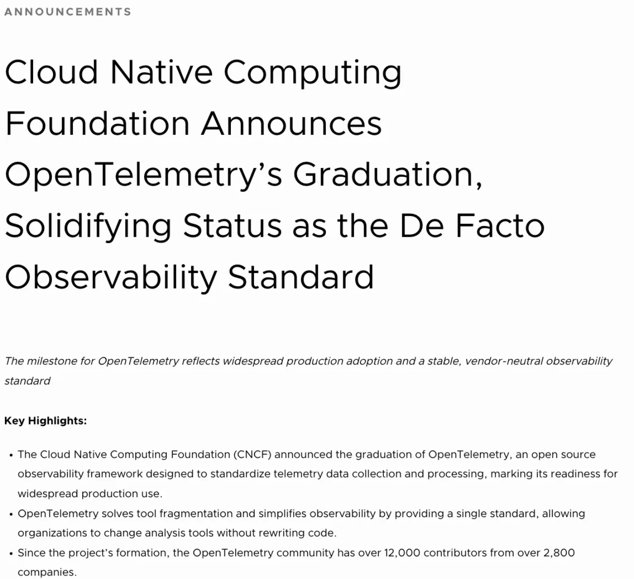 CNCF의 OpenTelemetry 졸업 발표